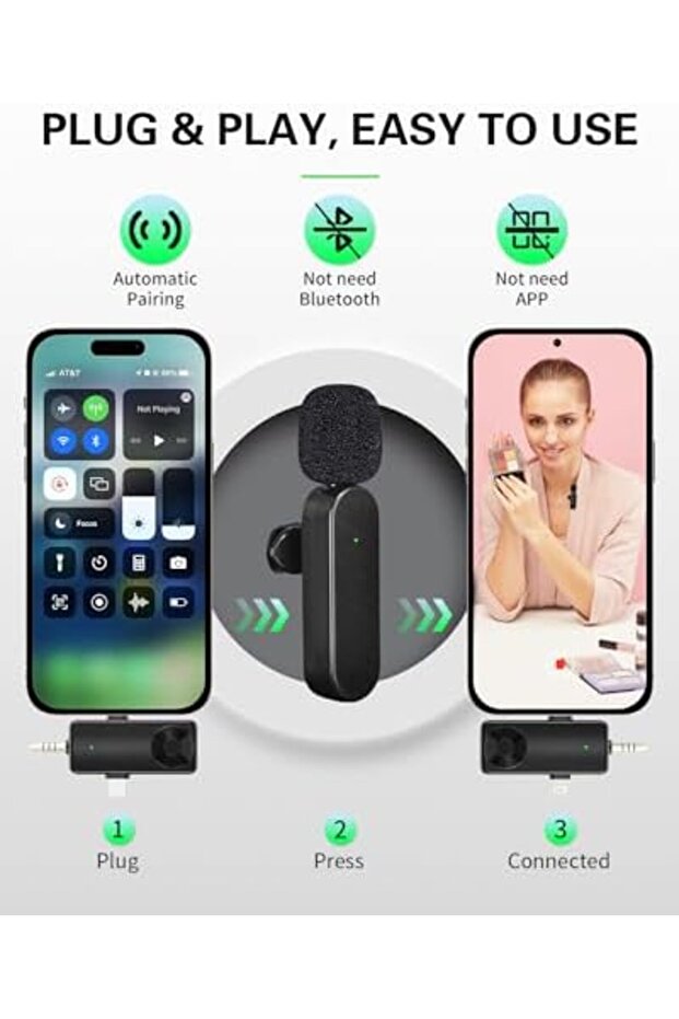 Gicorino Mini Microphone for iPhone Android Camera iPad USB-C, 4 in 1 Professional Wireless Lavalier - 8
