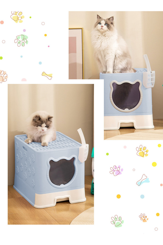 Large Foldable Cat Litter Box with Lid Easy to Clean Anti-Splashing Enclosed Cat Toilet Box - 5