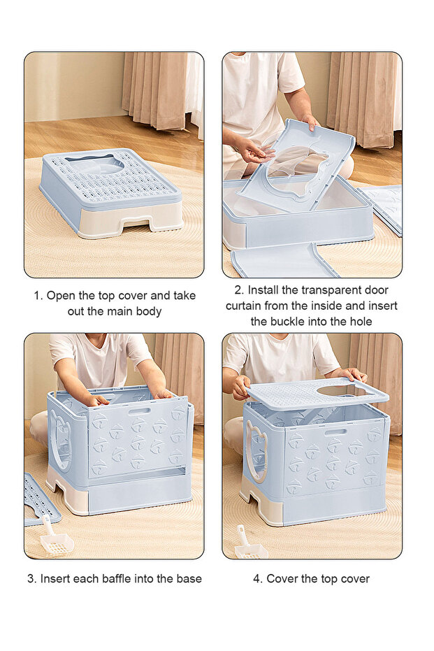 Large Foldable Cat Litter Box with Lid Easy to Clean Anti-Splashing Enclosed Cat Toilet Box - 7
