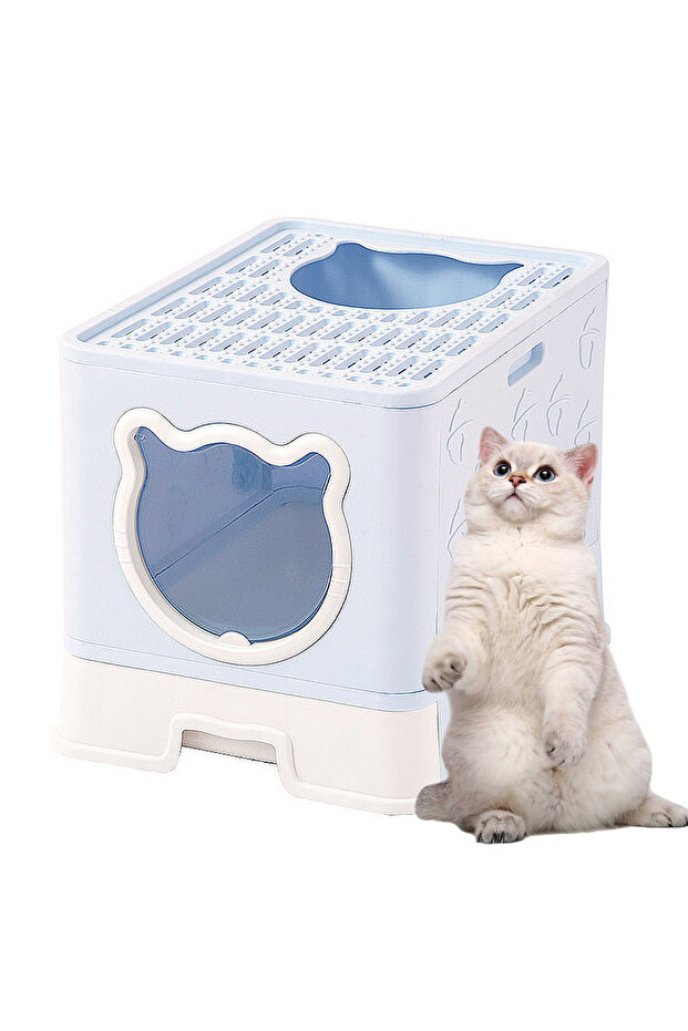 Large Foldable Cat Litter Box with Lid Easy to Clean Anti-Splashing Enclosed Cat Toilet Box - 1