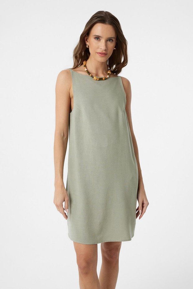 Khaki Linen Blend Women's Mini Dress