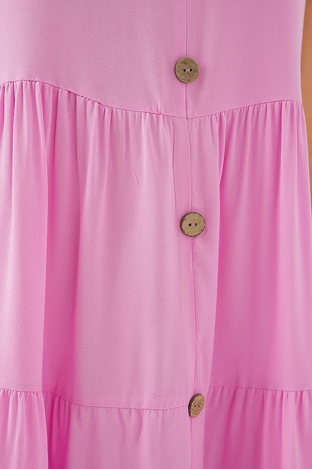 Kadın Sıfır Kol Düğmeli Kısa Elbise 2571 - Pembe - 6