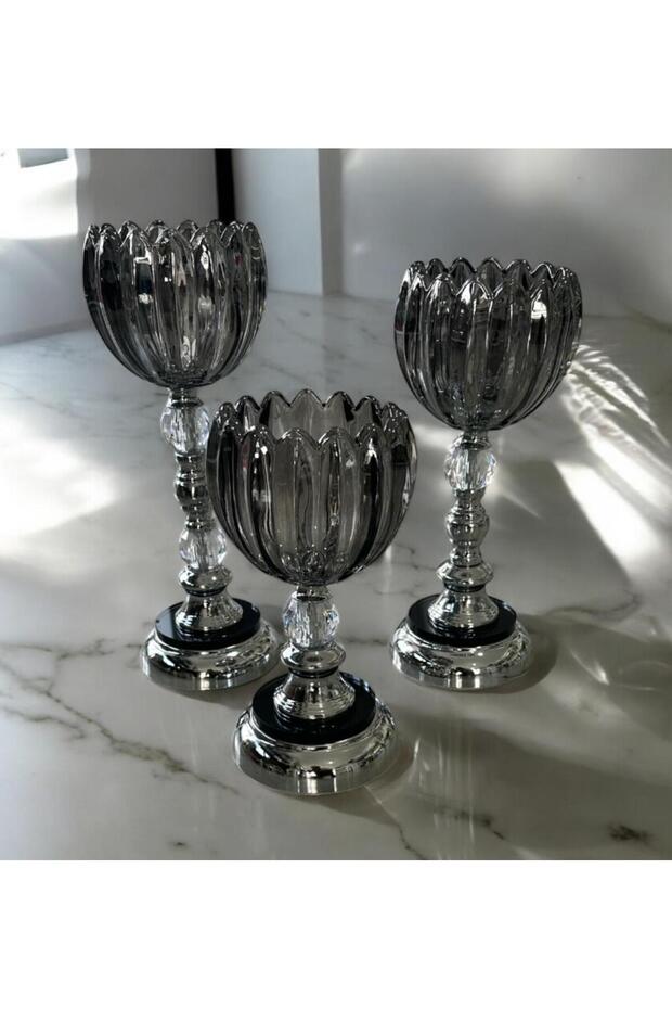 3 LÜ DEKORATİF CAM ŞAMDAN - 2