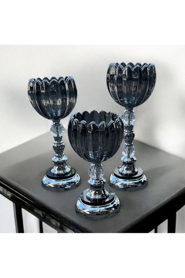 3 LÜ DEKORATİF CAM ŞAMDAN - 1