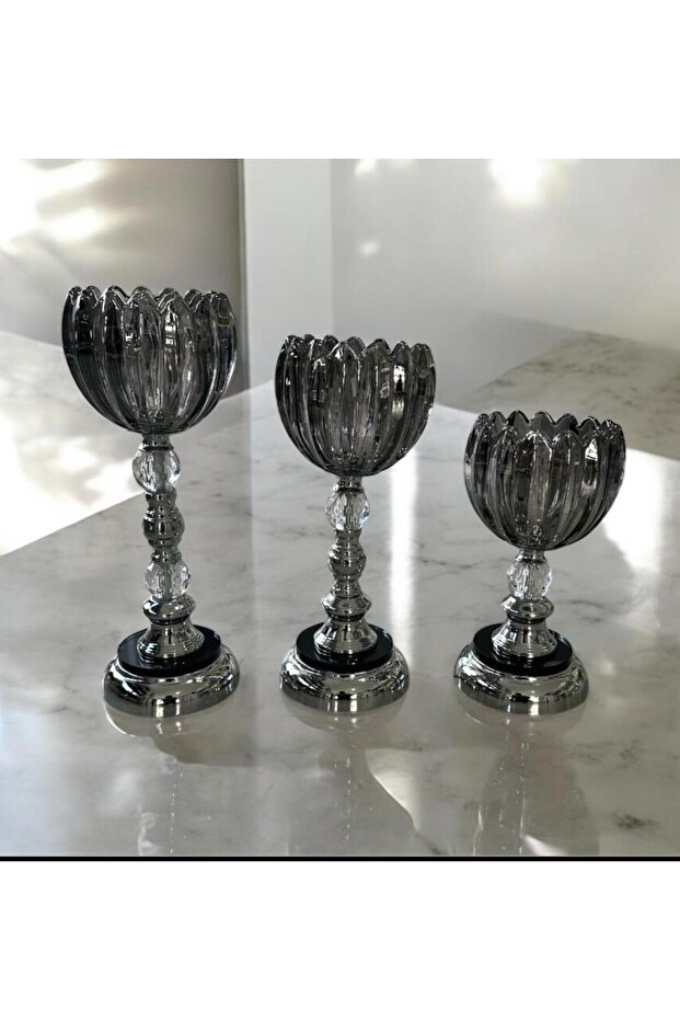 3 LÜ DEKORATİF CAM ŞAMDAN - 4