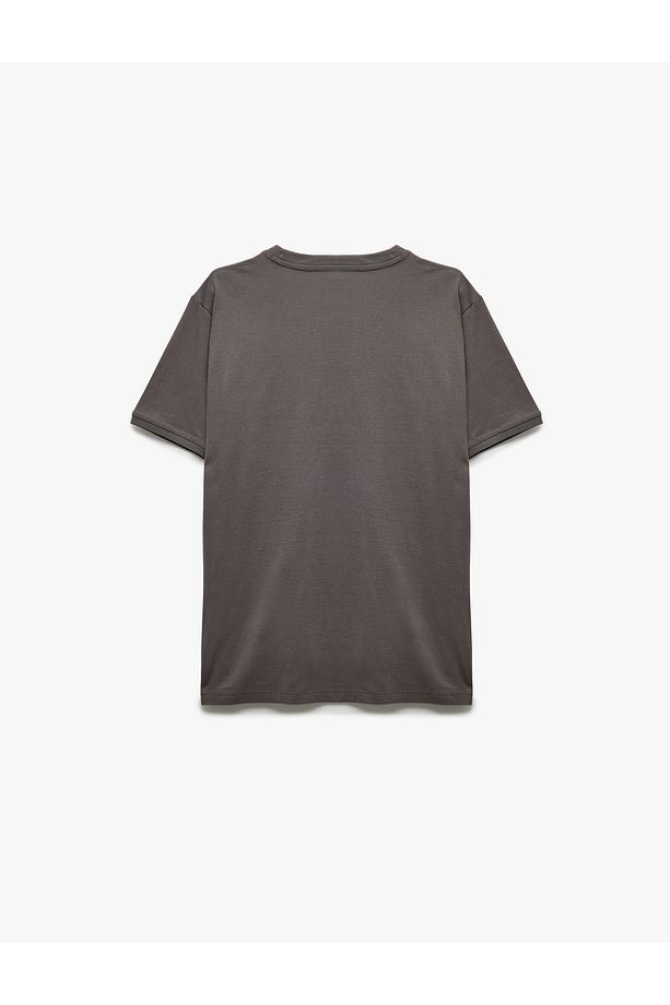 Kısa Kollu Bisiklet Yaka Pamuklu Slim Fit Erkek Basic Tişört - 4