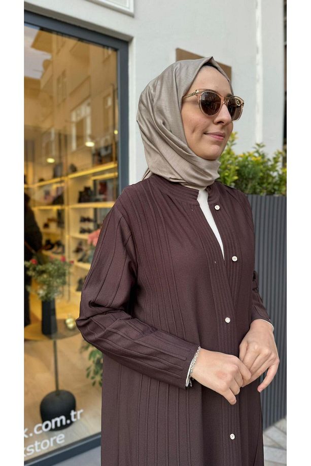 Nervürlü Triko Kadın Hırka Kahve - 3