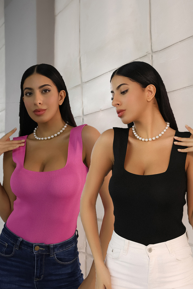 قميص داخلي صيفي أساسي ذو رقبة على شكل حرف U وأشرطة سميكة - 1