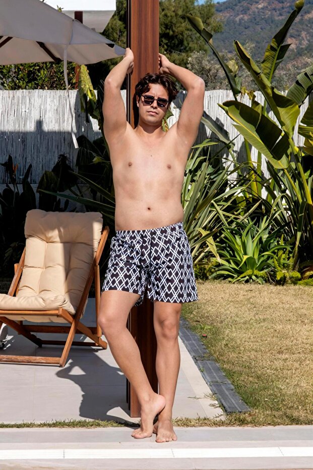 Quick Dry Pocket Patterned Men's Sea Shorts-25125