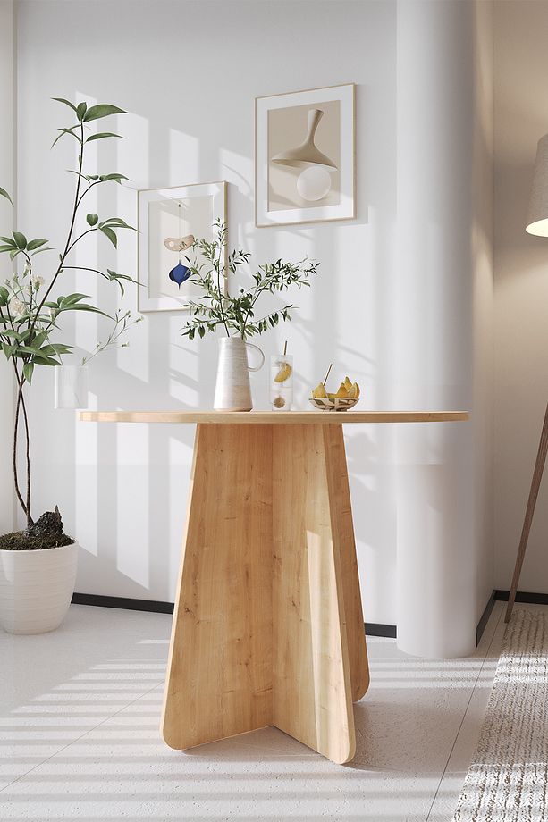 Boo Mutfak Masası 90 Cm Yuvarlak Iskandinav Stili Yemek Masası - Safir Meşe - 6