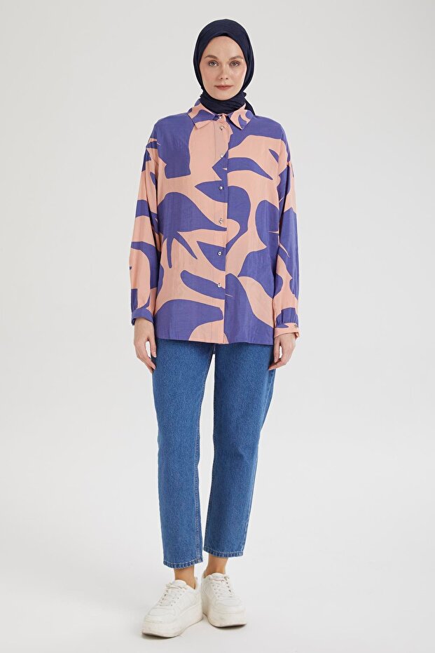 Gömlek Yaka Düğmeli Basic Tunik-MOR 25YT487 - 1