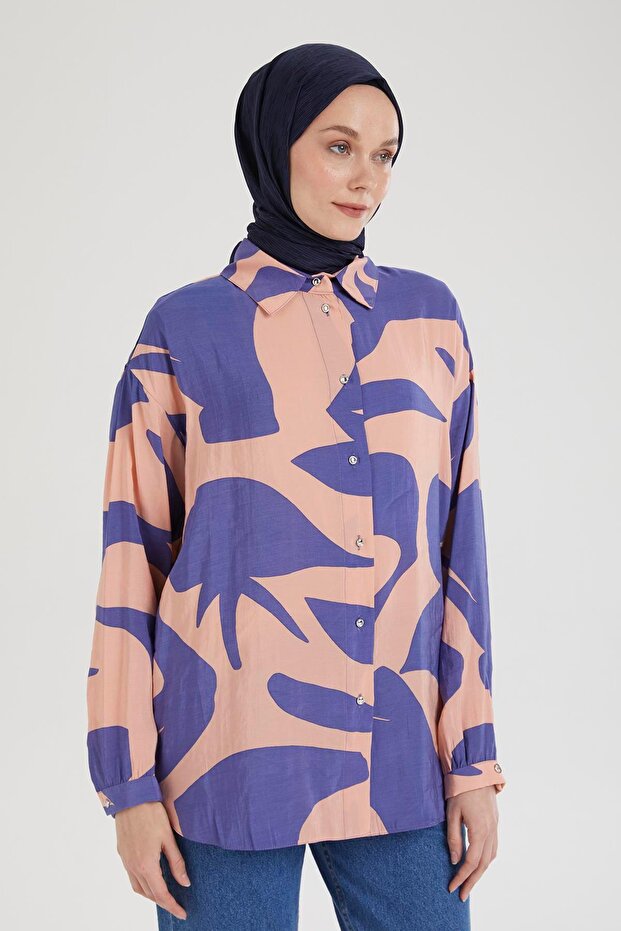 Gömlek Yaka Düğmeli Basic Tunik-MOR 25YT487 - 5