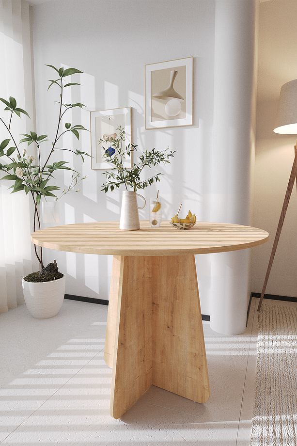 BOO Mutfak Masası 100 cm Yuvarlak İskandinav Stili Yemek Masası - Safir Meşe - 3