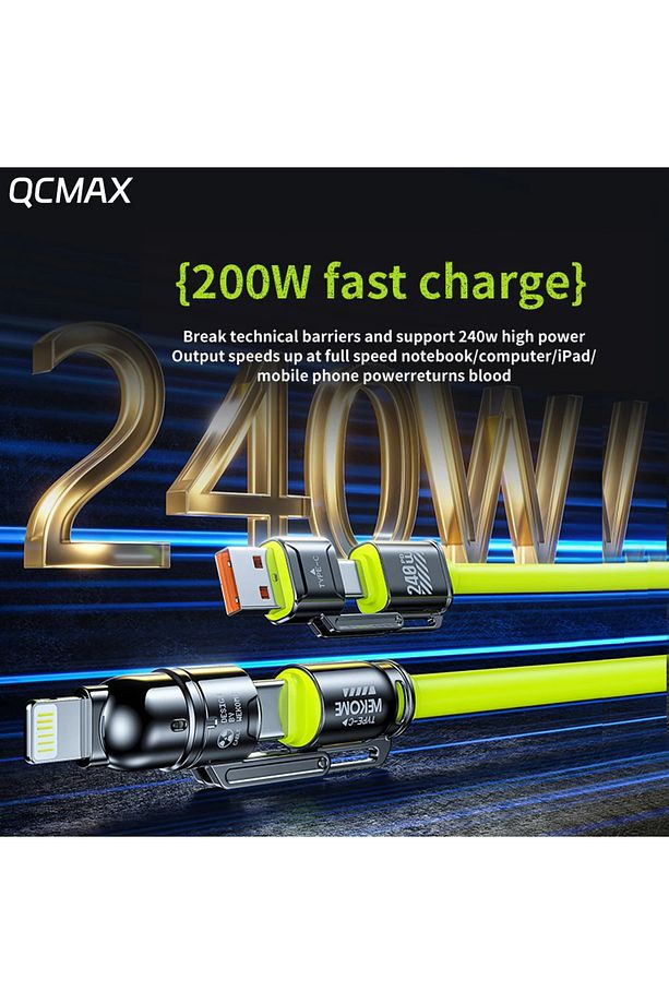 4in1 PD 240 Watt Type-C/30 Watt iPhone Metal Uçlu 1 Metre Macbook Tablet Telefon Şarj Data Kablosu - 5