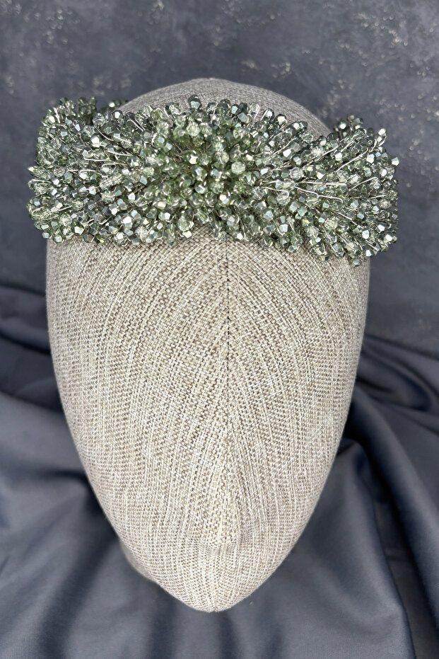 Diamira Elegant Sparkly Bridal Crown Gray Green