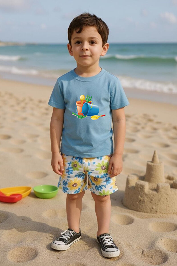 Children's Crew Neck Unisex Bucket Paddle Printed T-Shirt