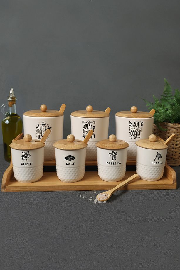 Bambu Standlı 7 Parça Baharat Seti Tutku 1409 - 1