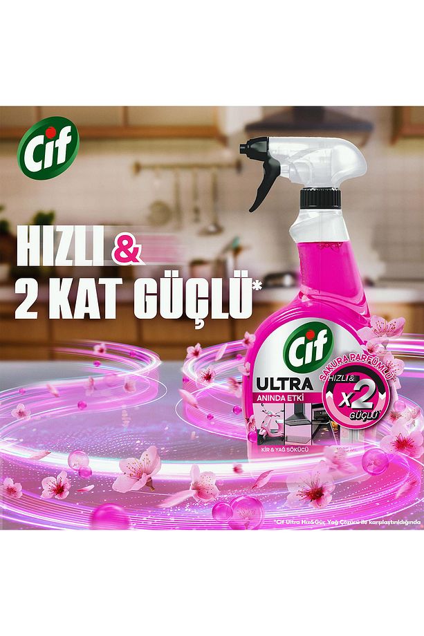 Ultra Sprey Sakura Parfümlü 1025 ml x1 + Cif Krem Sakura Parfümlü 750 ml x1 + Cif GPC Sakura x1 - 4