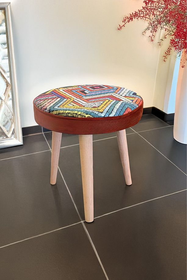 Gürgen Ahşap Retro Ayak Dekoratif Çok Renkli Puf Tabure Bench Koltuk Sandalye - 1