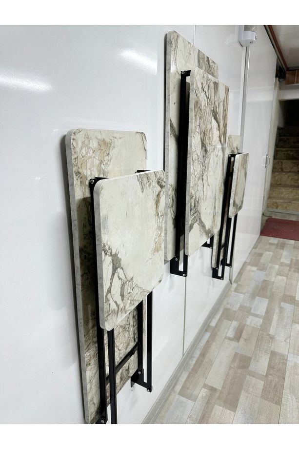 Duvara Monte MDF TABLA Katlanabilir Dekoratif 2 Tabureli Pratik Yemek Mutfak Balkon Masası - 5