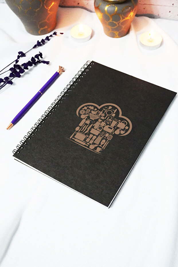 A5 Black Kraft Covered Recipe Notebook - Unlined Notebook - 60 Sheets (120 Pages) 15X21 cm - Plain Notebook
