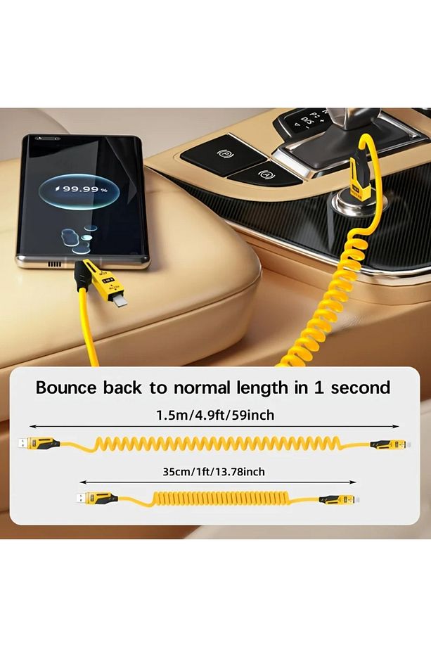4in1 PD 65 Watt Type-C/27 Watt iPhone Spiral Kablo Kırılmaz Uç 1.5 Metre Hızlı Şarj ve Data Kablosu - 7
