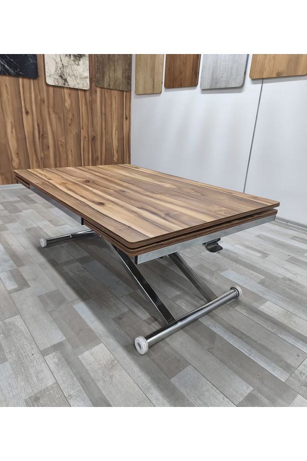 Yan Baştan Açılır Akıllı Yemek Masası Oval Mdf Tabla Alt Mekanizma Metal Krom Kaplama - 1