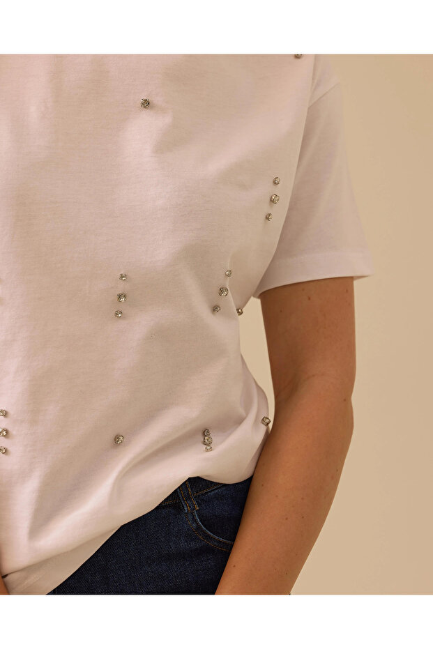 Taş Detaylı Basic Tişört - 4