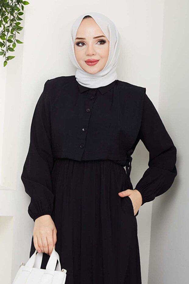 Yelekli Elbise Siyah 4735 - 2