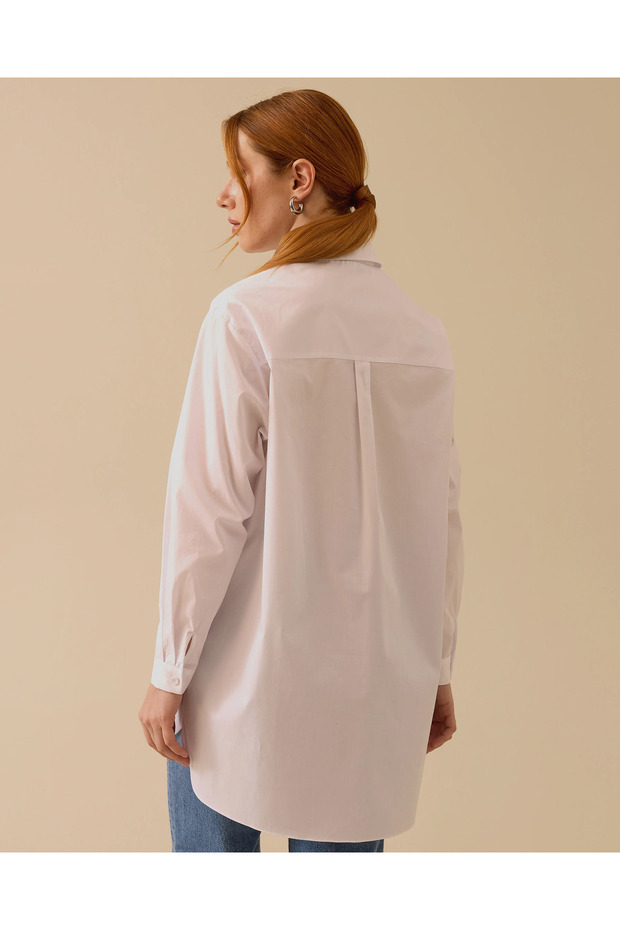 Çiçek İşlemeli Oversize Gömlek Tunik - 3