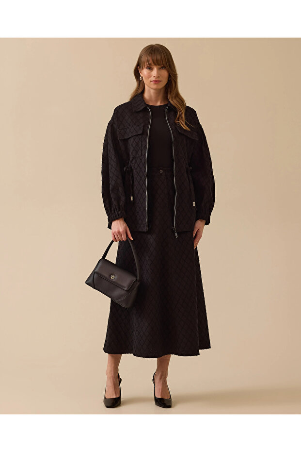 Desenli Fermuarlı Ceket - 2