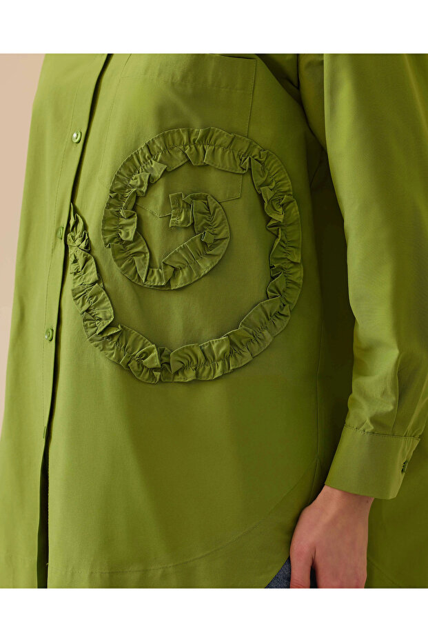 Fırfır Detaylı Düğmeli Oversize Gömlek - 4