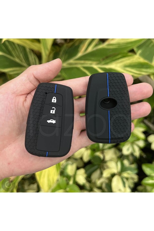 Toyota Compatible Corolla, Rav4, Land, Cruiser, Camry, Prado, C-Hr, Patterned Silicone Key Case Cover (Black Blue)