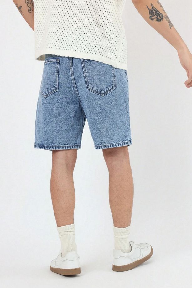 Erkek Baggy Fit Kot Şort Mavi - 5