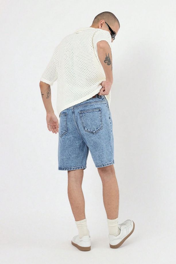 Erkek Baggy Fit Kot Şort Mavi - 3