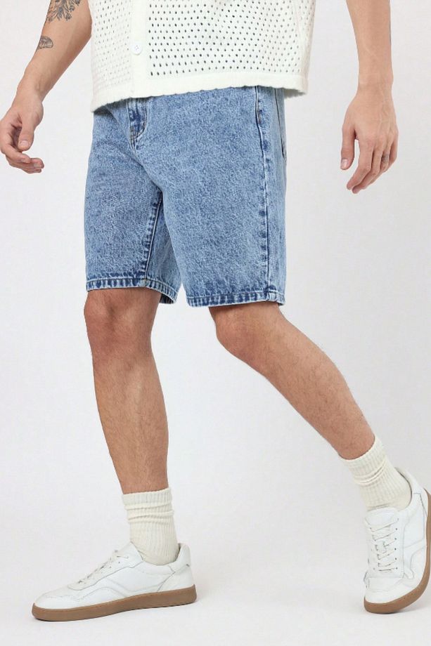 Erkek Baggy Fit Kot Şort Mavi - 4