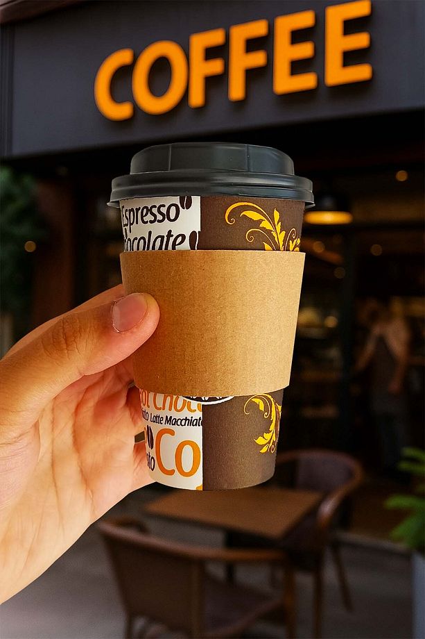 300 ml Siyah Kapaklı Tutamaçlı Karton Bardak 12 oz Latte Kahve Kağıt Kaliteli Bardak Sleeve 100'lü - 1