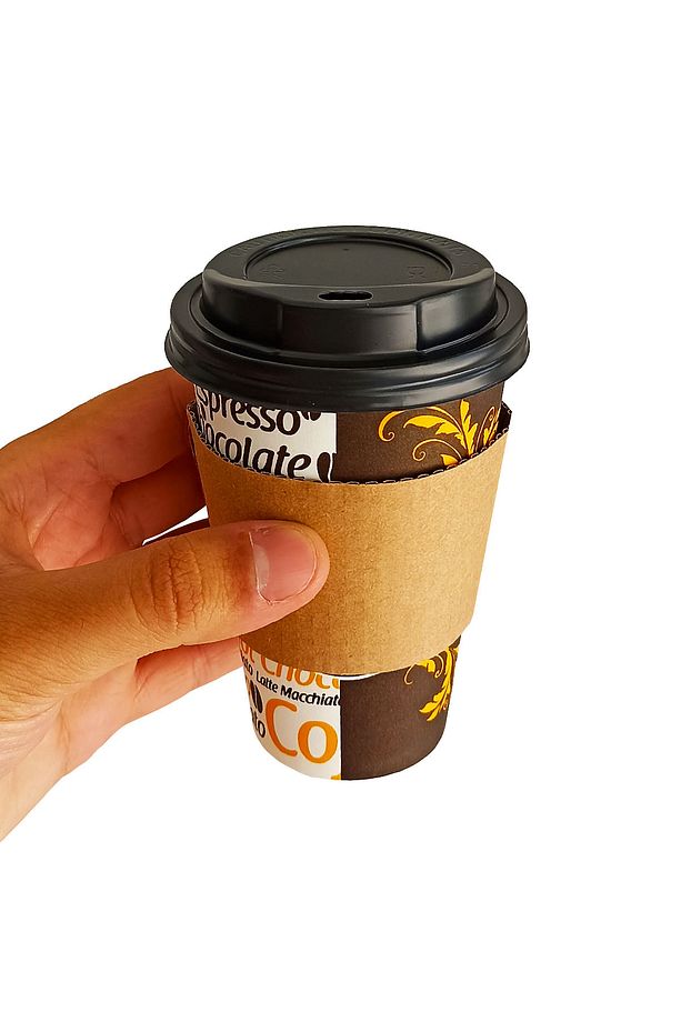 300 ml Siyah Kapaklı Tutamaçlı Karton Bardak 12 oz Latte Kahve Kağıt Kaliteli Bardak Sleeve 100'lü - 2