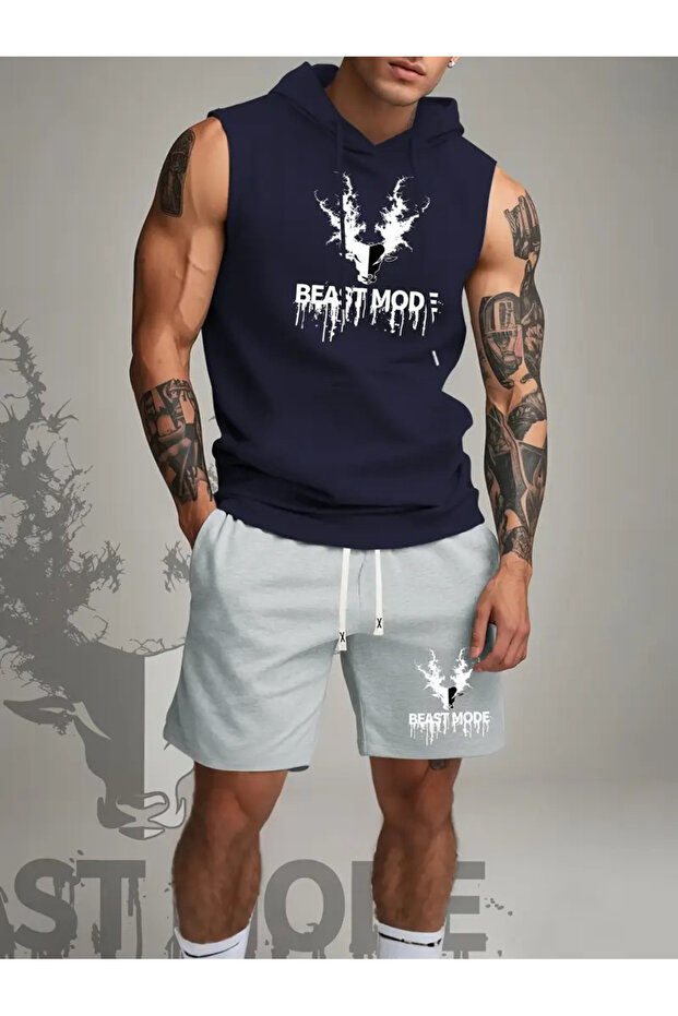 -Men's Gym Sports Singlet-Shorts 2-Piece Set Cotton Printed