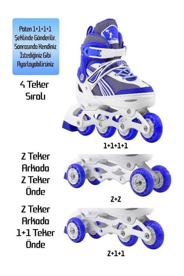 AYARLANABİLİR-IŞIKLI-TEK SIRA VE ÇİFT SIRA KULLANILABİLEN PATEN 34-37 NUMARA - 4