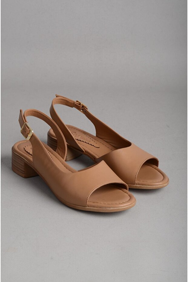 Seç 302 Genuine Leather Heel Sandals (Heel Height: 3.5 cm) Mink