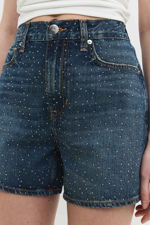 DEBORAH Straight Fit Taşlı Orta İndigo Jean Şort - 2