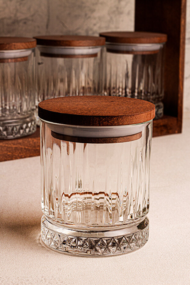 Mira Small - مجموعة أواني تخزين توابل زجاجية مفرغة من الهواء مع 8 أغطية خشبية مع حامل 210 مل - 6