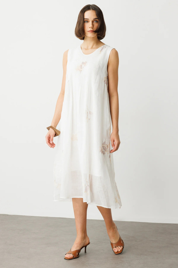 Rochie din in brodat Ecru - 2