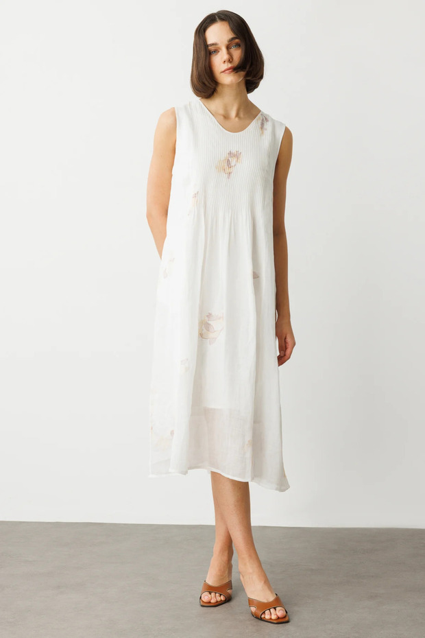 Rochie din in brodat Ecru - 4