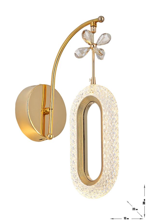 Alfa Tekli Gold Kristal Taşlı 3 Renk Modu Aplik Avize - 3