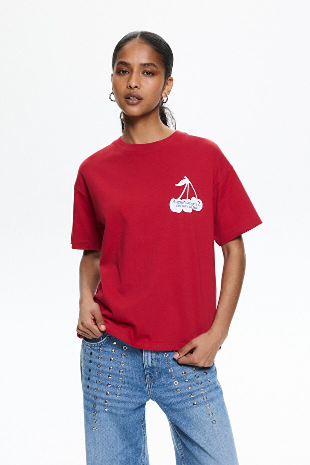 Kiraz grafikli tişört - 1