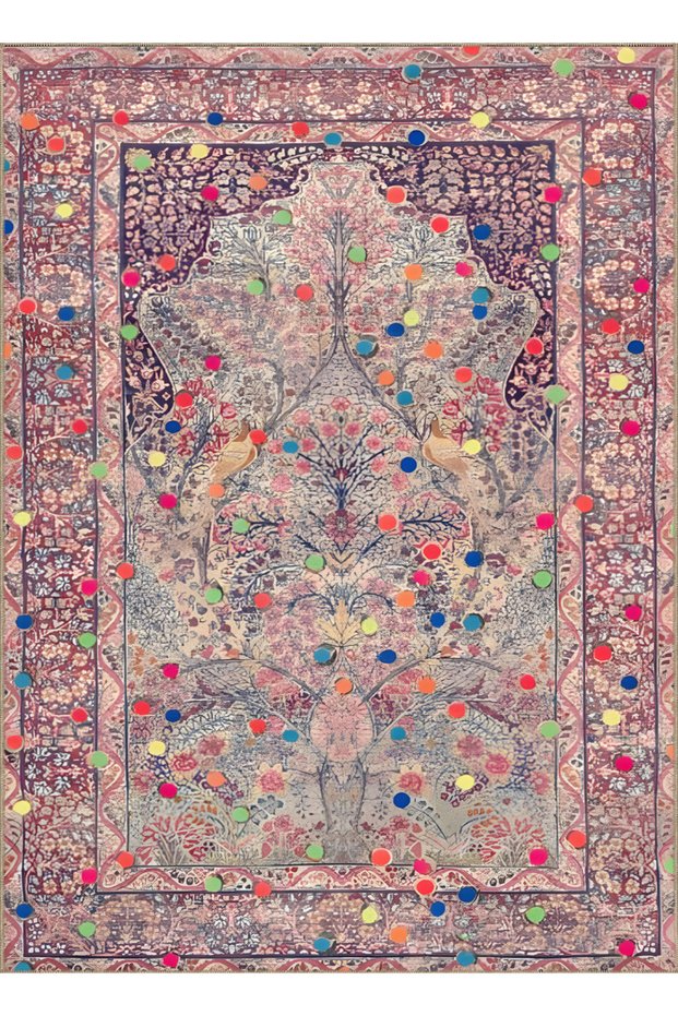 Kemal Collection Multicolored Ethnic Flower and Dot Detailed Pattern Woven Base Decorative Carpet Kemal64