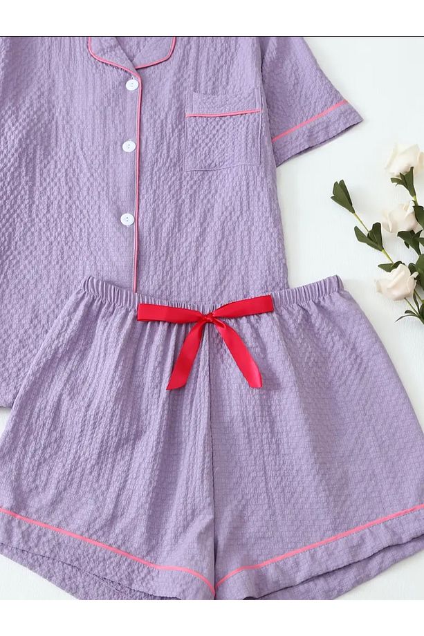 Kurdaleli Gömlek Şort Pijama Takımı - 3