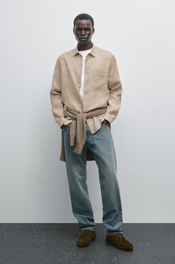 %100 keten regular fit gömlek - 1